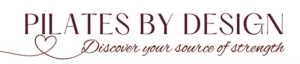 Pilates by Design logo with a heart and the phrase Discover your source of strength